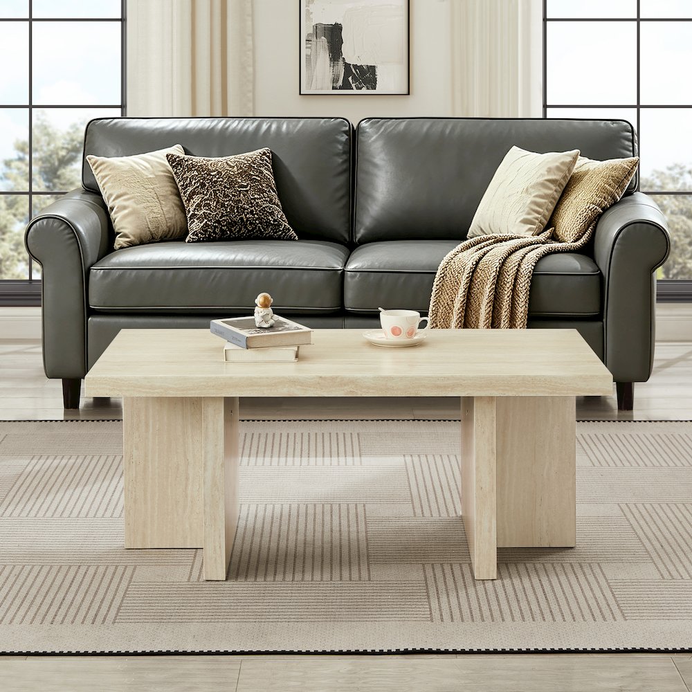 Mchome Contemporary Coffee Table, Faux Marble