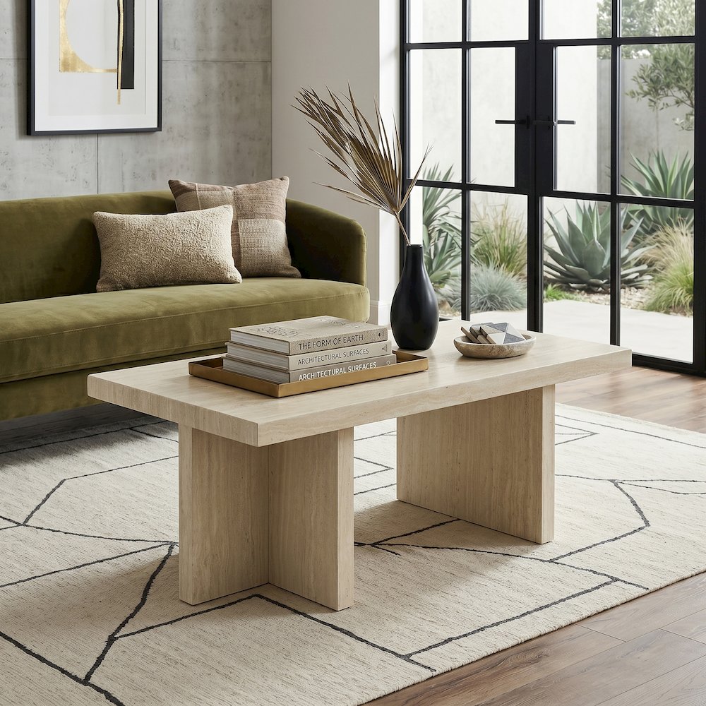 Mchome Contemporary Coffee Table, Faux Marble