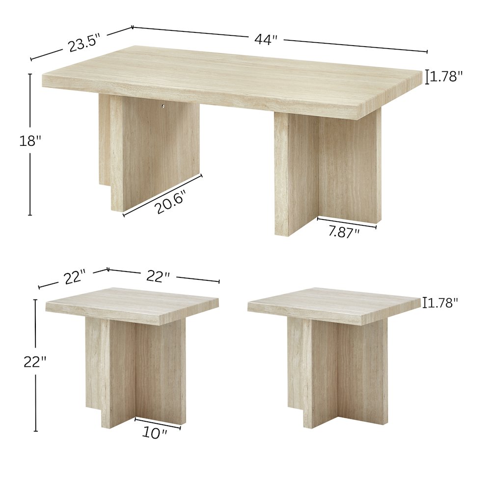 Mchome 3-Piece Coffee Table Set, Coffee Table and Two End Tables, Faux Marble