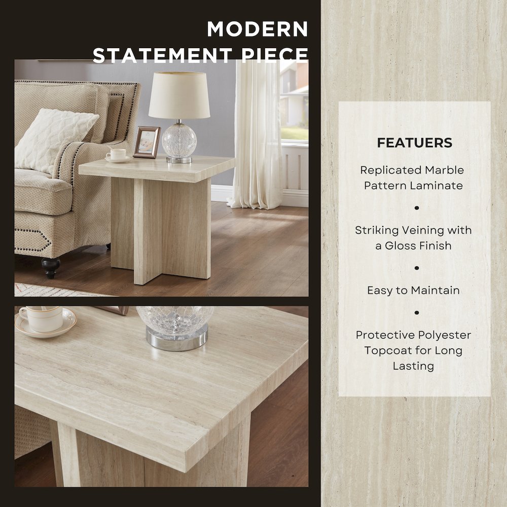 Mchome 3-Piece Coffee Table Set, Coffee Table and Two End Tables, Faux Marble