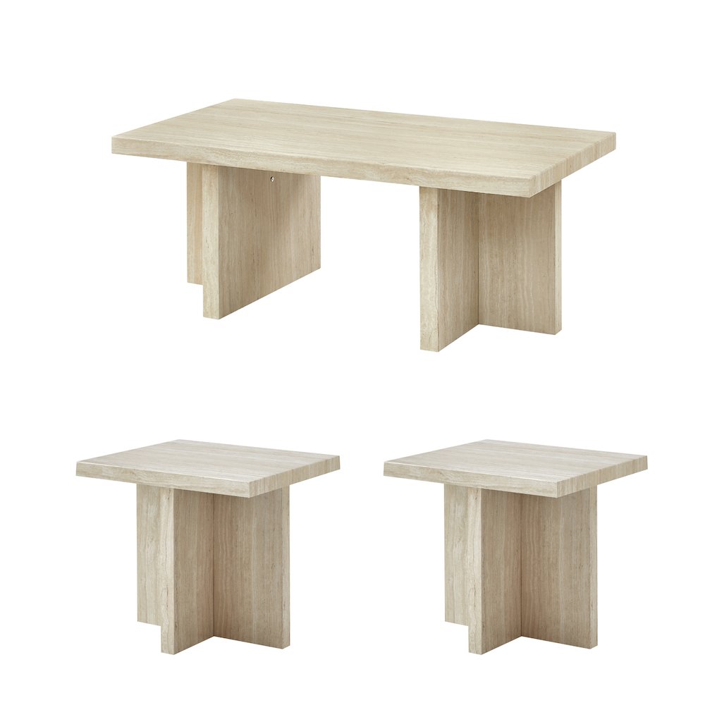 Mchome 3-Piece Coffee Table Set, Coffee Table and Two End Tables, Faux Marble