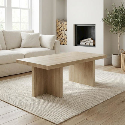 Brown Contemporary Coffee Table with Oak Finish and Sturdy Solid Wood Design