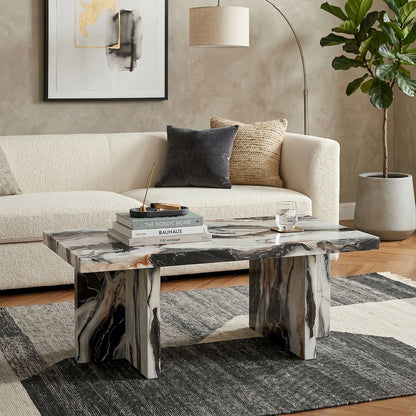 Mchome Contemporary Coffee Table, Faux Marble