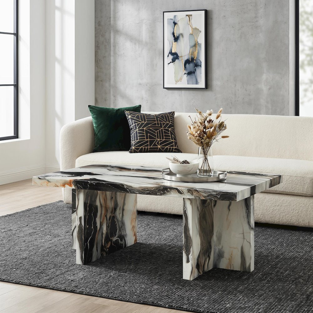 Mchome Contemporary Coffee Table, Faux Marble