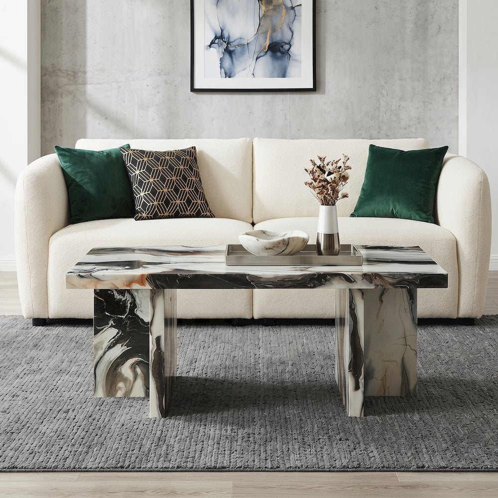 Mchome Contemporary Coffee Table, Faux Marble