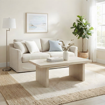 Modern Faux Marble-Top Coffee Table, Rectangle Center and Cocktail Table