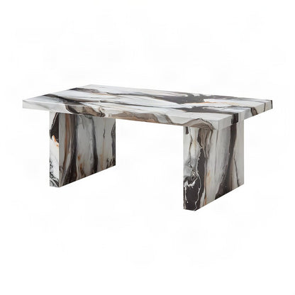 Faux Marble-Top Modern Rectangular Coffee Table for Living Room