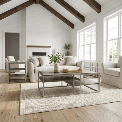 3-Piece Metal Frame Living Room Table Set with Wood Tops and Durable Design