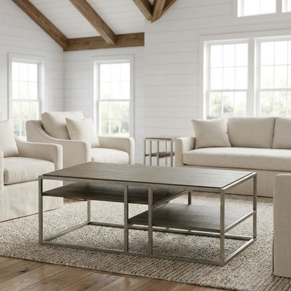 Metal Frame Coffee Table Set with 2 Wood Chairside Tables for Living Room
