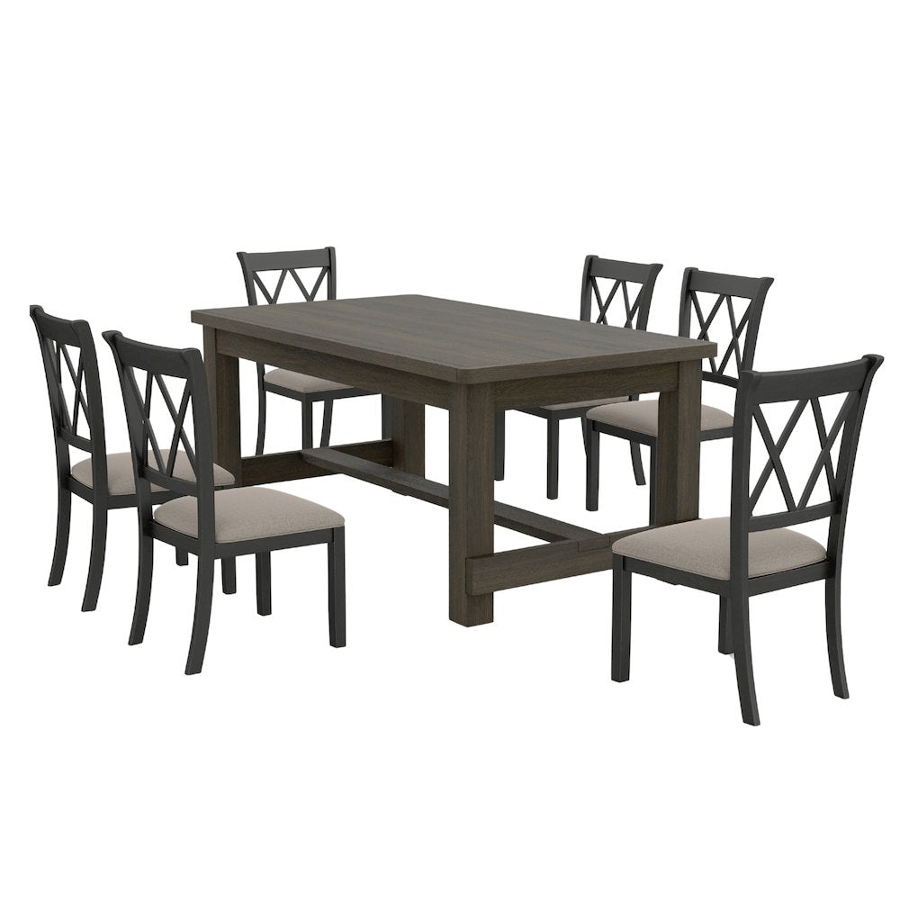 Hensfield 7-Piece Dining Set, Dining Table with 6 Cross-back Chairs, Rich Black