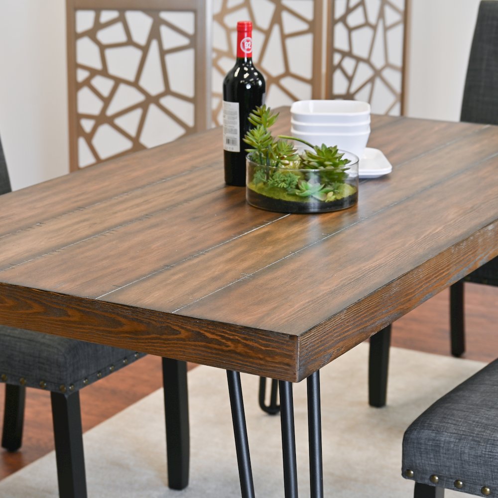 Amisos 7-Pc Dining Set, Hairpin Dining Table with 6 Chairs, Gray