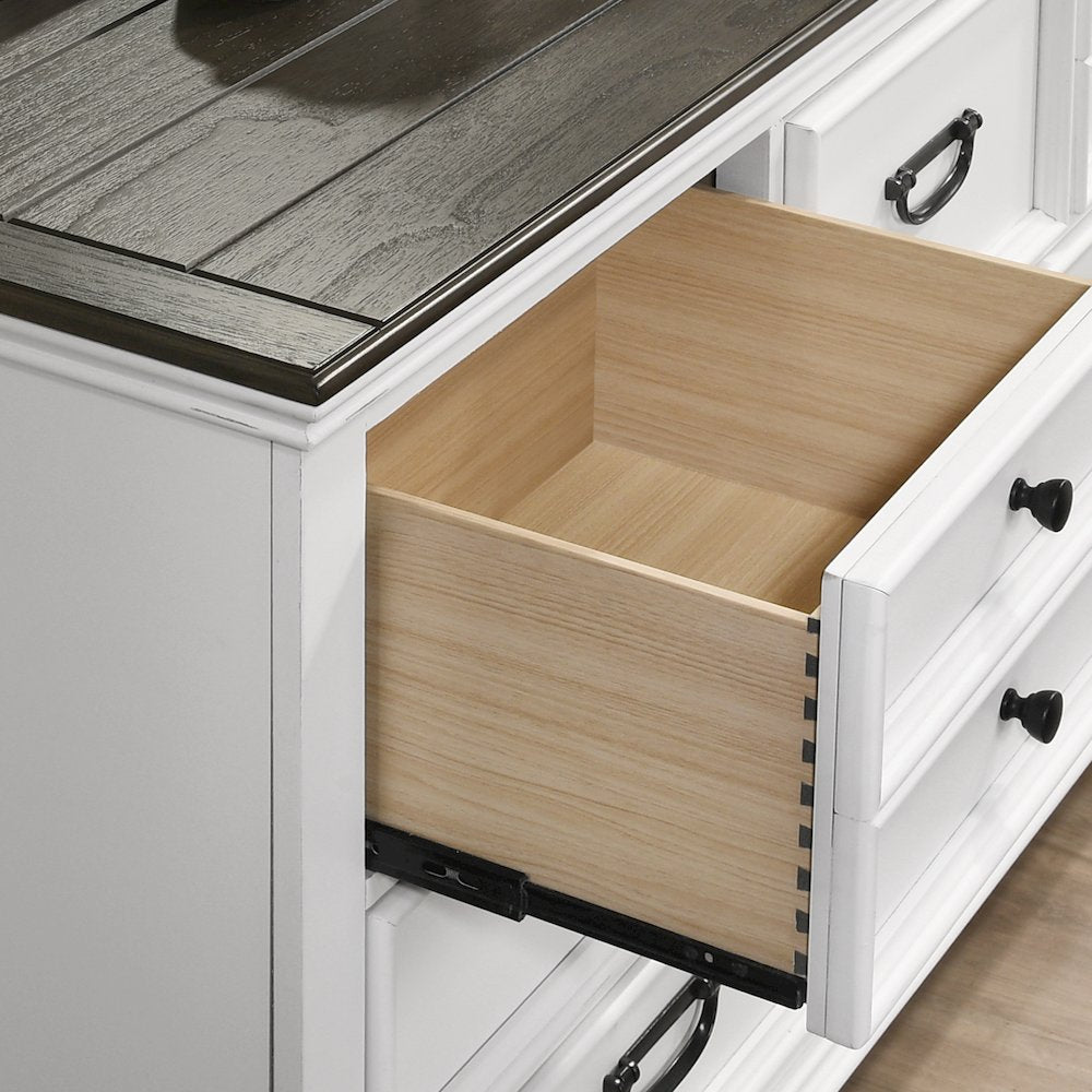 Clelane Wood 5-Drawer Chest, Weathered White and Gray