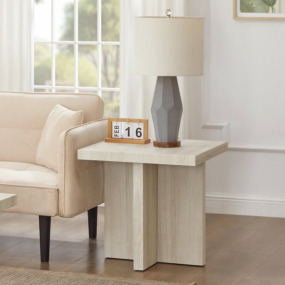 Mchome Square End Table, Nightstand, White Finish