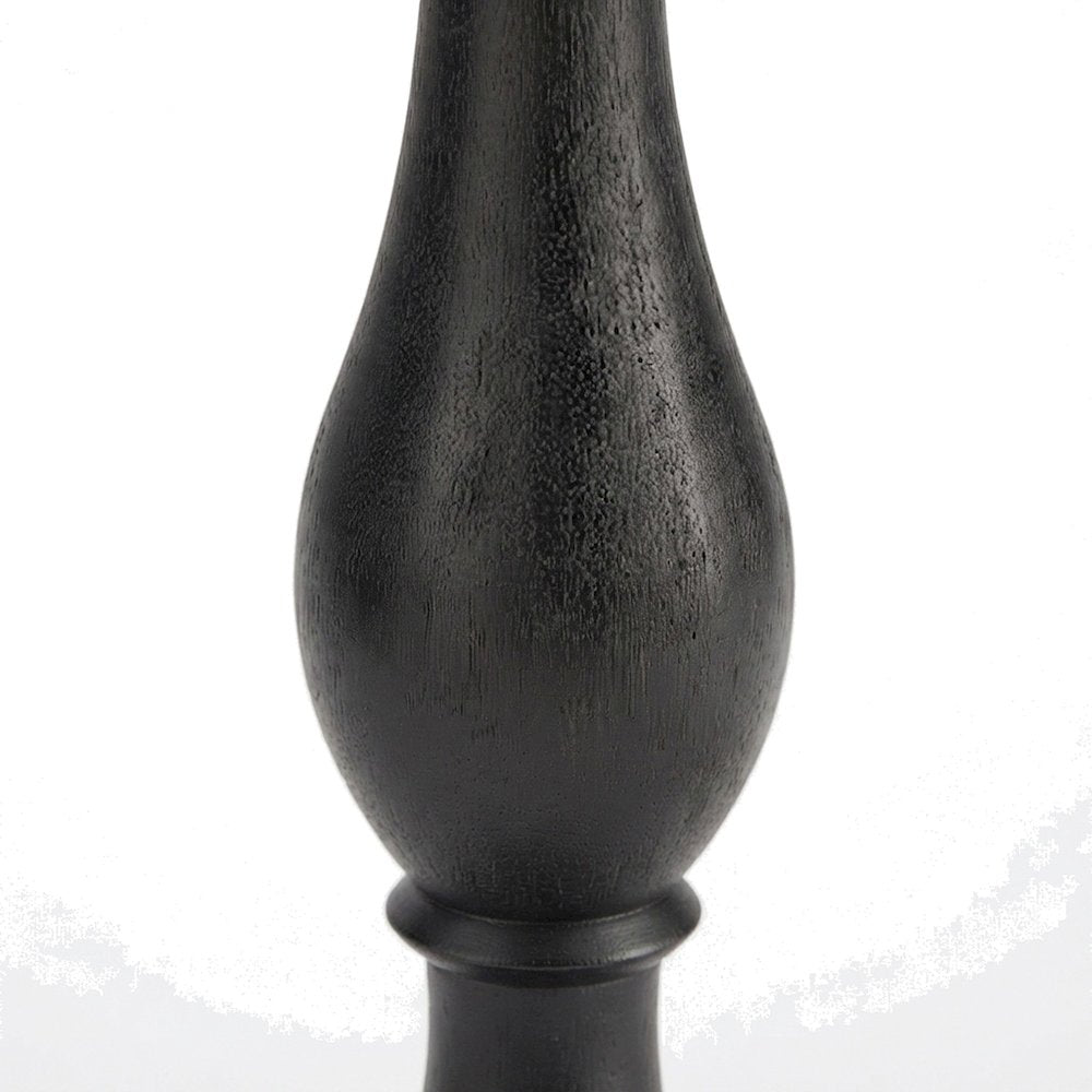 Round MDF and Ash Wood End Table on Rubberwood Pedestal Base, Black