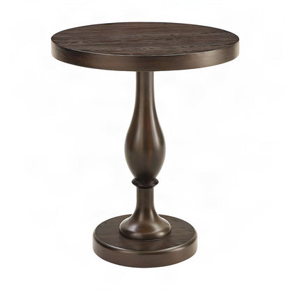 Round MDF and Ash Wood End Table on Rubberwood Pedestal Base, Espresso