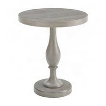 Round MDF and Ash Wood End Table on Rubberwood Pedestal Base, Distressed Gray