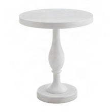 Round MDF and Ash Wood End Table on Rubberwood Pedestal Base, White-wash