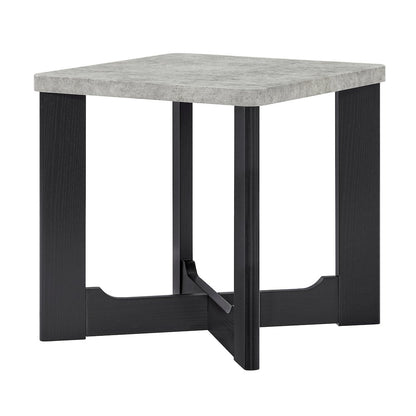 Levitus Square End Table, Faux Concrete Tabletop with Black Wood Grain Finish
