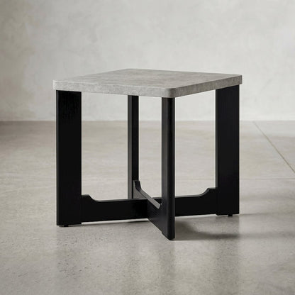 Levitus Square End Table, Faux Concrete Tabletop with Black Wood Grain Finish