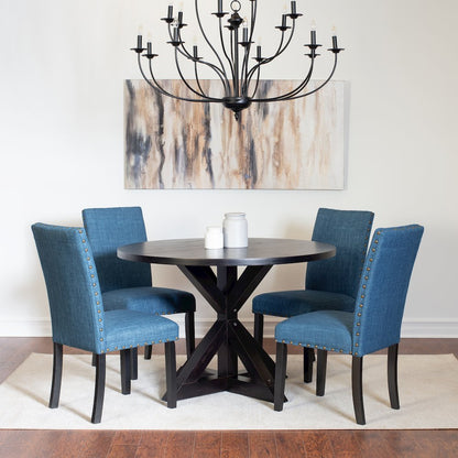 Mytzi 5-Pc Dining Set, Cross-Buck Dining Table with 4 Stylish Chairs, Blue
