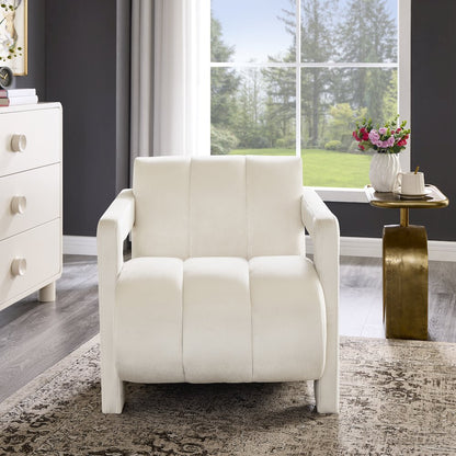 Velmor Contemporary Velvet Accent Armchair, Ivory
