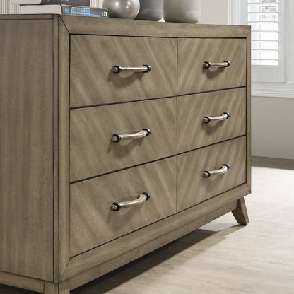 Wood Bedroom Set: Queen Bed, Dresser, Mirror, 2 Nightstands in Weathered Sand