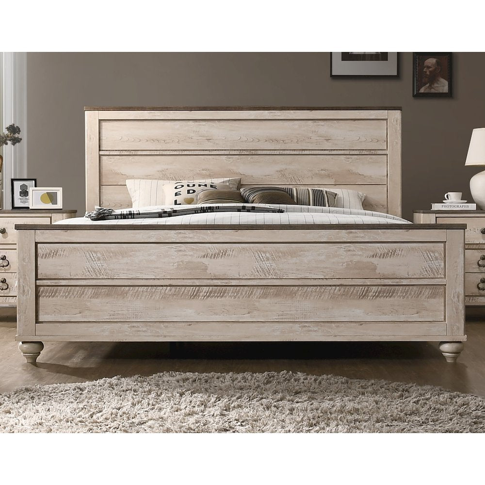 White Wash Finish Bedroom Set, Queen Bed, Dresser, Mirror, Nightstand, Chest