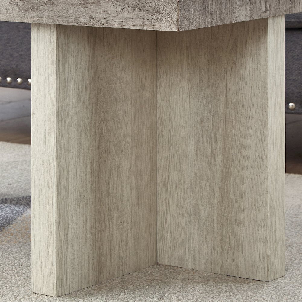 Mchome Square End Table, Nightstand, Weathered Gray and Beige