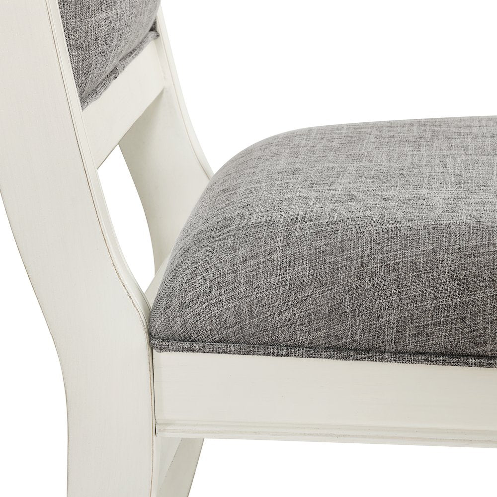 Belleza Antique White Solid Wood Upholstered Dining Chairs, Set of 2