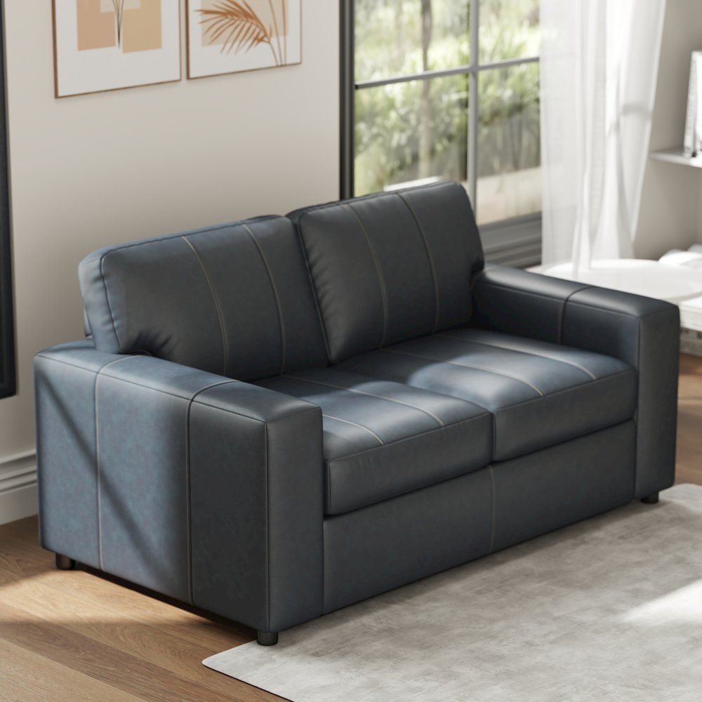 Sakan Leather Upholstered 2-Piece Living Room Set, Sofa and Loveseat, Blue