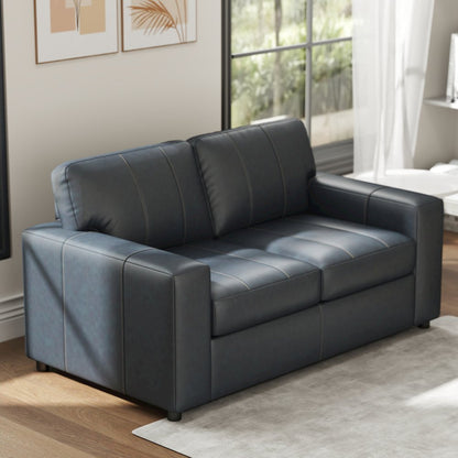 Sakan Leather Upholstered 2-Piece Living Room Set, Sofa and Loveseat, Blue
