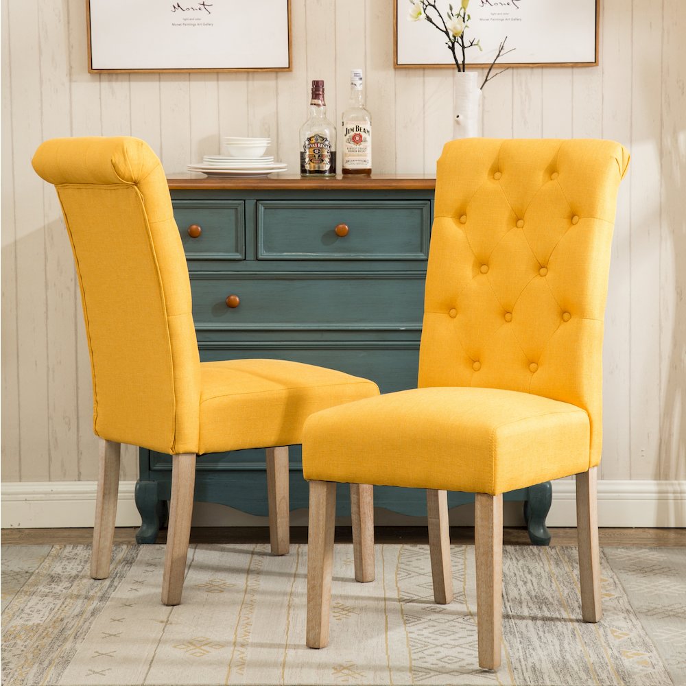 Amonia 7-Pc Dining Set, Turned-Leg Dining Table with 6 Tufted Chairs, Yellow