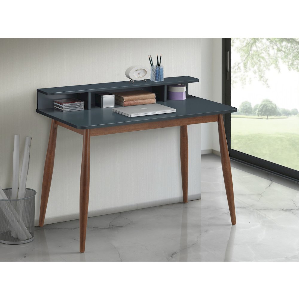 Roskilde Mid-Century Modern Wood Writing Desk with Hutch, Blue