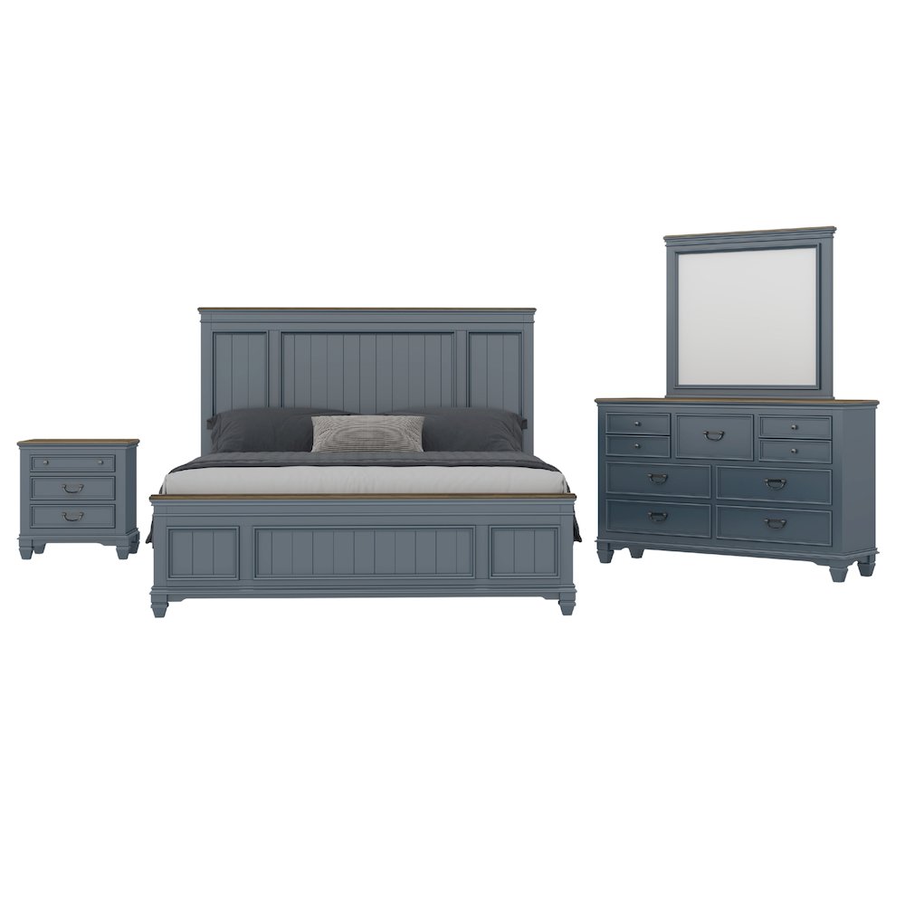 Clelane Wood Bedroom Set Panel King Bed, Dresser, Mirror, and Nightstand