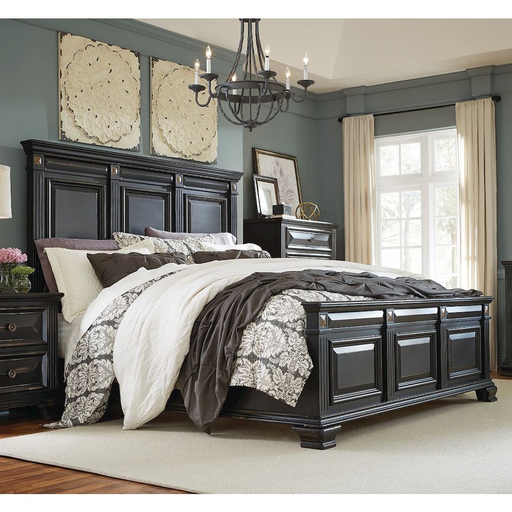 Renova Vintage Black Wood Panel Bed, King