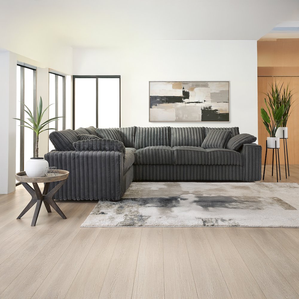 Belvoir 2-PC Living Room Set, L-shape Sectional and Accent Ottoman, Charcoal