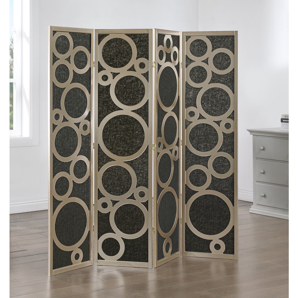 4-Panel Room Divider, Decorative Folding Freestanding Privacy Screen, Gold