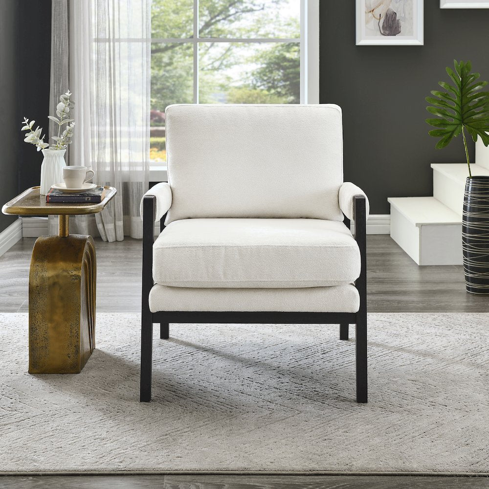 Kelly Mid-Century Modern Chenille Upholstered Accent Armchair, White