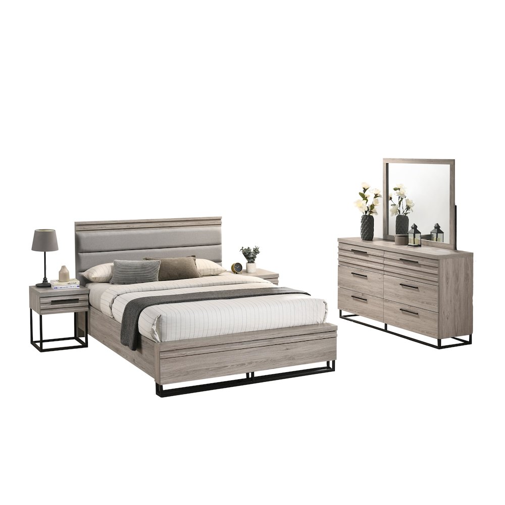 Panel Bed, Dresser, Mirror, and 2 Nightstands, Weathered Gray, Queen