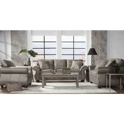 Leinster Faux Leather Upholstered Nailhead Sofa, Loveseat, and Chair Set