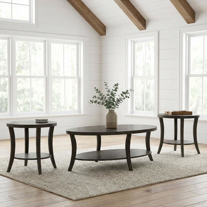 Gray Oval Coffee Table Set with 3 Pieces and Contemporary Design for Living Room