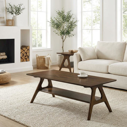 Wood 3-Piece Coffee Table Set with Mid-Century Modern Design and Sturdy Build