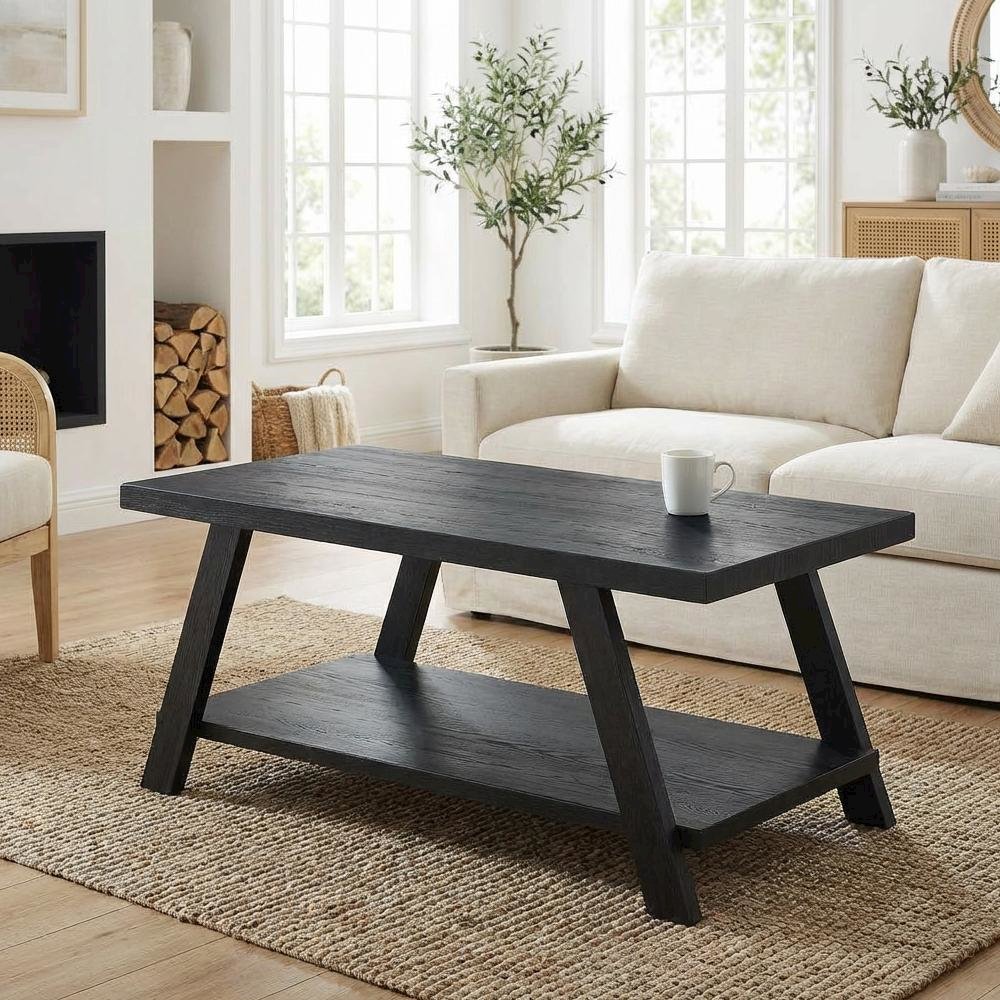 Black Contemporary Wood Replica Shelf Coffee Table with Sturdy Design