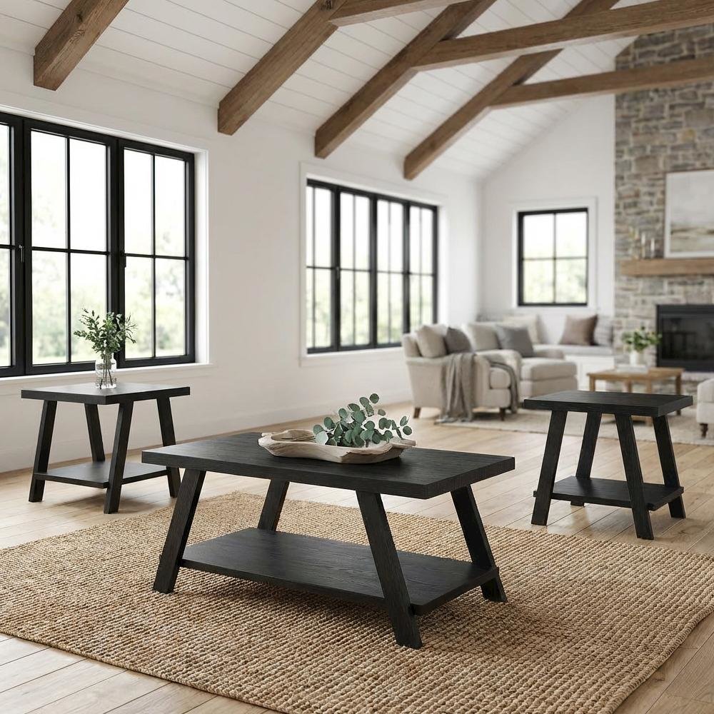 Black Contemporary Wood Replica Shelf Coffee Table with Sturdy Design
