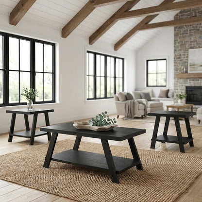Black Contemporary Wood Replica Shelf Coffee Table with Sturdy Design