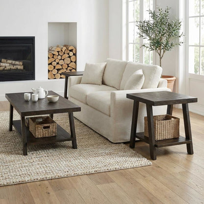 3-Piece Wood Shelf Coffee Table Set in Weathered Espresso Finish with Storage