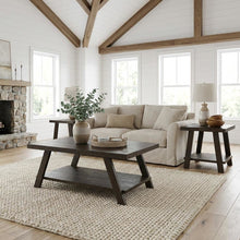 3-Piece Wood Shelf Coffee Table Set in Weathered Espresso Finish with Storage