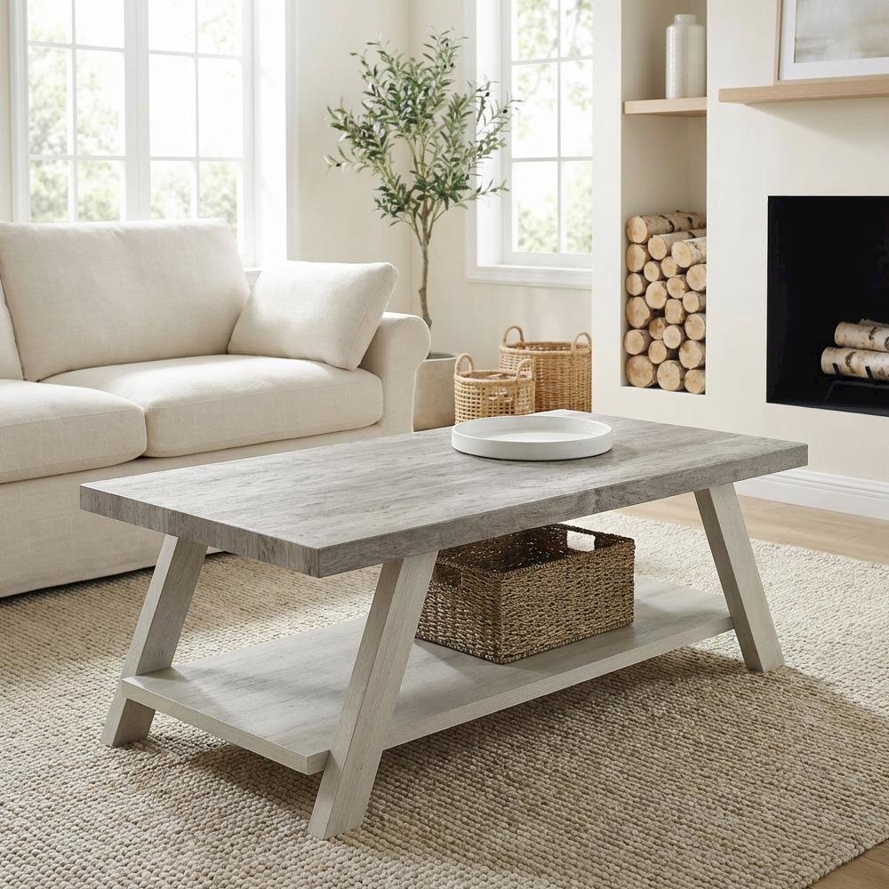 Weathered Gray 3-Piece Wood Shelf Coffee Table Set with Storage