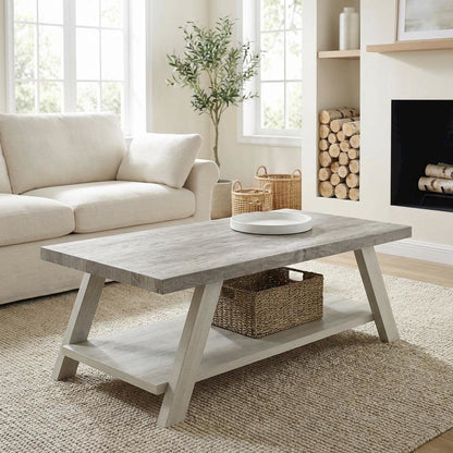 Weathered Gray 3-Piece Wood Shelf Coffee Table Set with Storage