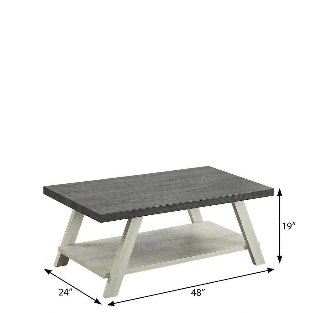Weathered Charcoal and Beige 3-Piece Wood Shelf Coffee Table Set with Storage